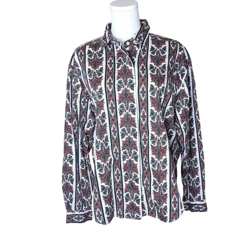John Henry 70s Vintage Paisley Stripe Button-Up Shirt – Size 14 Western